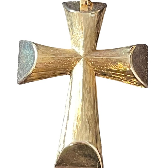 Vintage brushed gold large cross necklace pendant - Picture 1 of 6